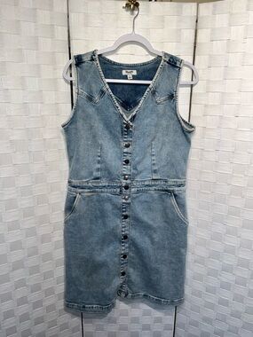 Wrangler Retro Denim Snap Button Dress Womens Large Cotton Cowgirl Rodeo Farm